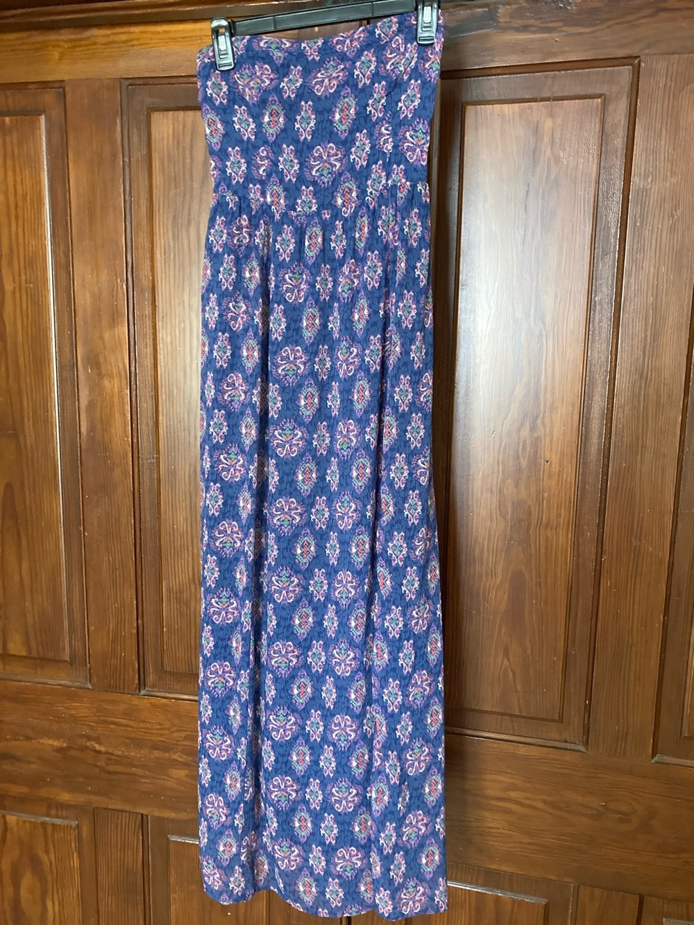 Hollister Blue Pink Long Slit Maxi Strapless Dress XS